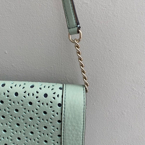 Kate Spade Mint Green Leather Perforated Flap Shoulder Bag - Picture 4 of 14